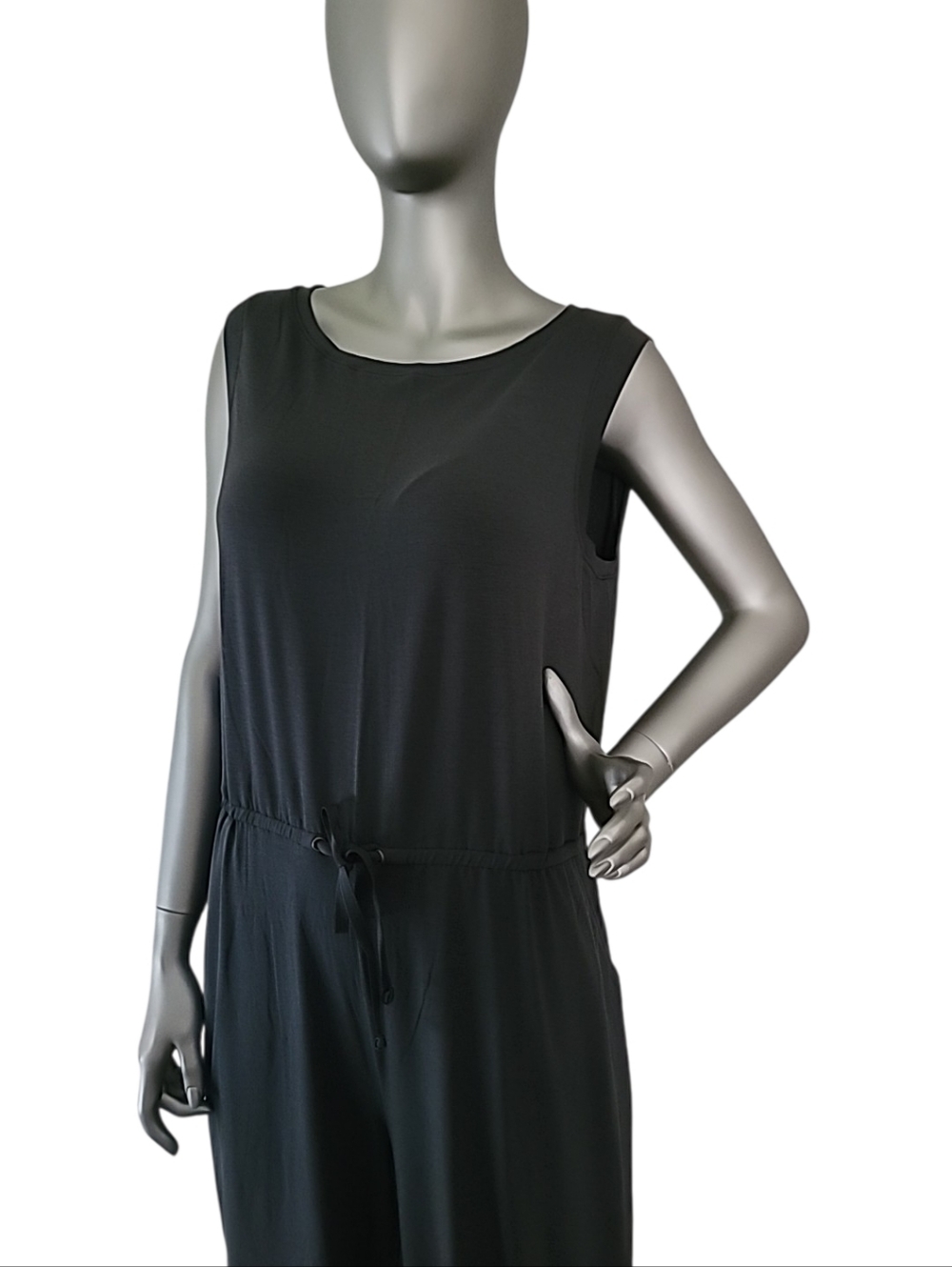 Eileen Fisher Fine Tencel Stretch Jersey Wide Leg Gray Jumpsuit Medium - Picture 4 of 14
